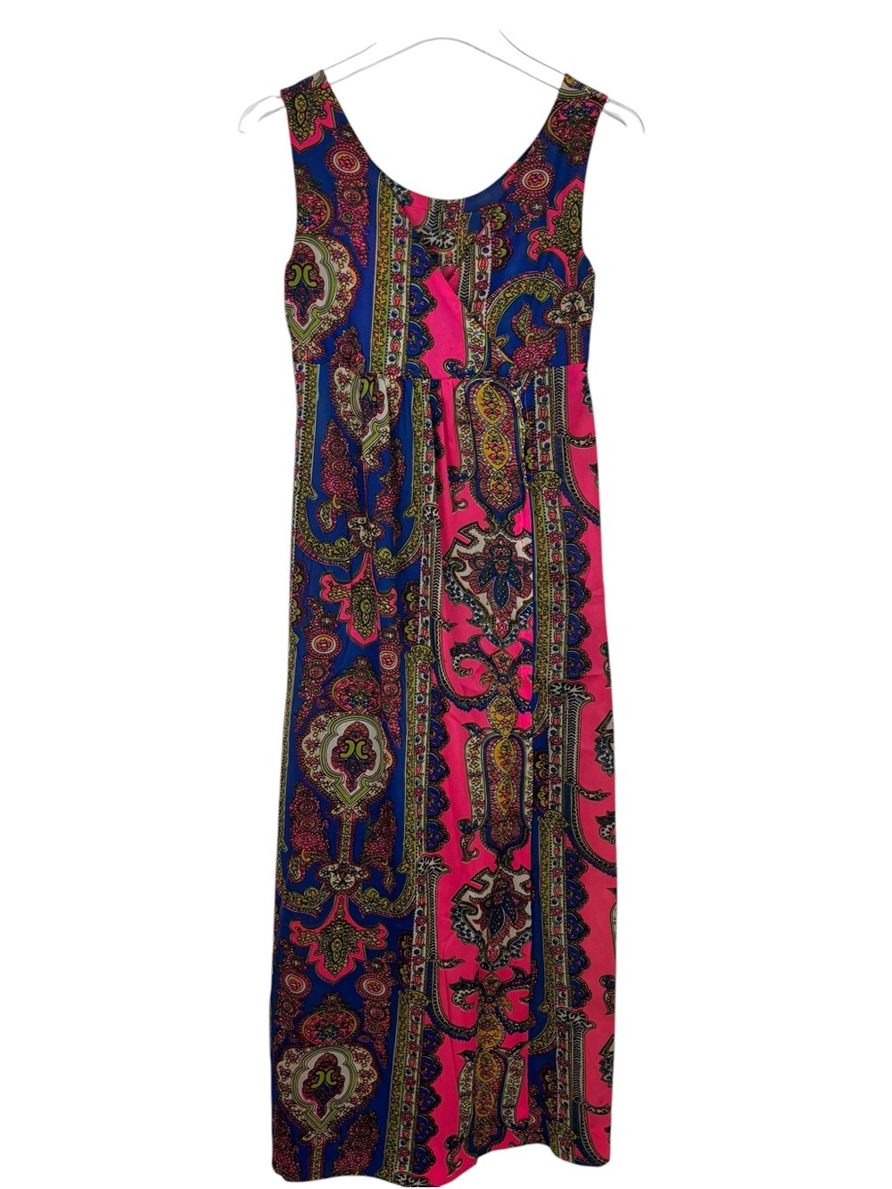 Vintage Sleeveless Pink & Blue Paisley Maxi Dress Size XS
